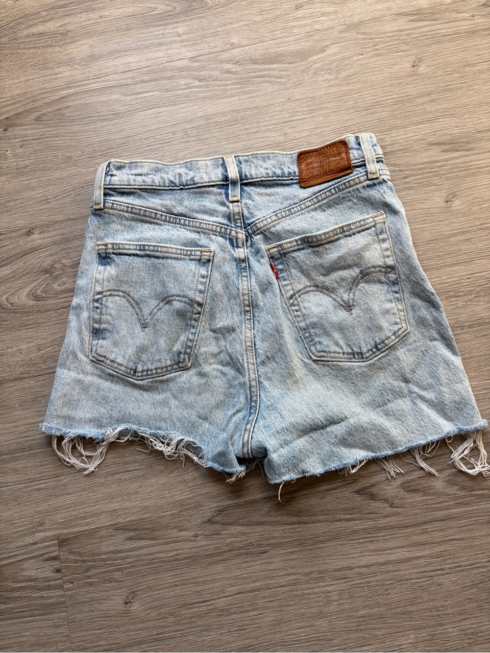 Levi's Light Blue High-Rise Frayed Hem Denim Shorts